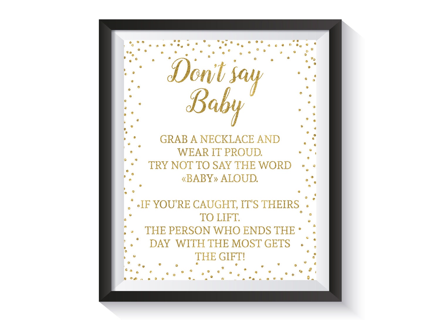Dont say Baby Necklace Game Baby Shower Sign Funny Baby Etsy
