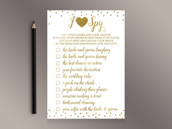 I Spy Wedding Game Wedding Activities Gold Confetti Wedding Etsy