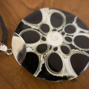 Black & White Ocean Shell Pendant set in Sterling silver personalized gift