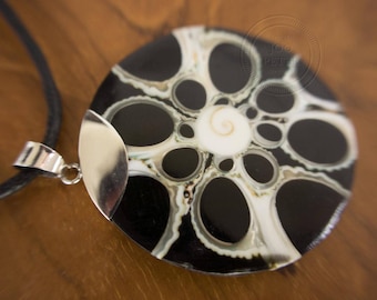 Black & White Ocean Shell Pendant set in Sterling silver personalised gift