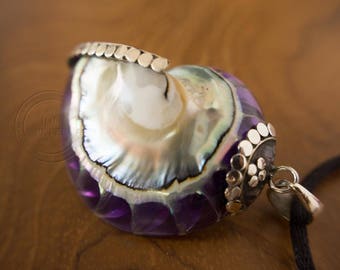 Nautilus Shell Pendant Violet Bali handmade jewelry set in 925 sterling silver