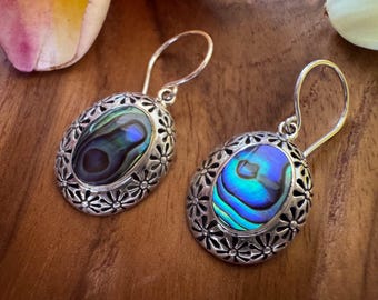 925 Sterling Rainbow Drop Paua Ocean shell earrings 925 sterling silver