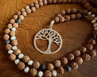 90cm Tree of Life Mala with Sterling Silver  pendant personalised gift for Yoga lovers