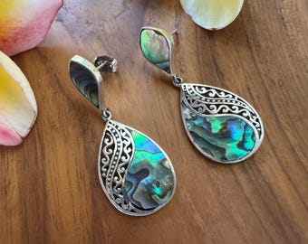 925 Sterling Rainbow Drop Paua Ocean shell earrings 925 sterling silver