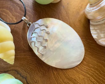 925 Sterling Moon Rain Ocean Shell Pendant set in Sterling Silver personalised gift