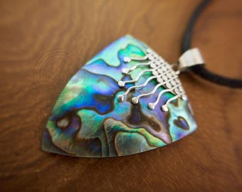 925 Sterling Rainbow Shell Pendant set in Sterling Silver hand-made in Bali