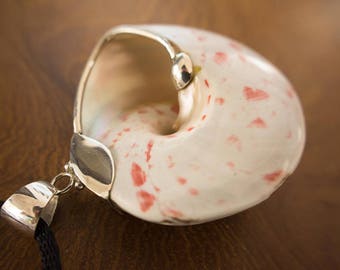 Yoni Shell Pendant, pink spotted and set in Sterling Silver personalised gift