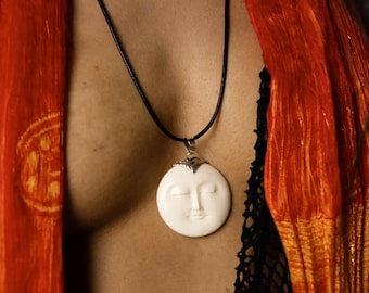 Bali Moon Spirit pendant set hand-carved and set in Sterling silver
