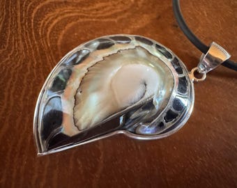 43cm 925 Sterling Black Nautilus Pendant in Sterling Silver, Handmade in Bali Boho Art Deco Vintage