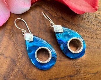 925 Sterling Blue Ocean Spark Earrings, Paua shell set in Sterling Silver personalised gift