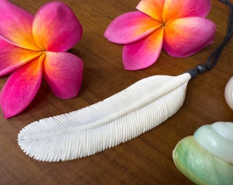 12cm Bali Guardian Angel Feather Pendant hand-carved personalised gift