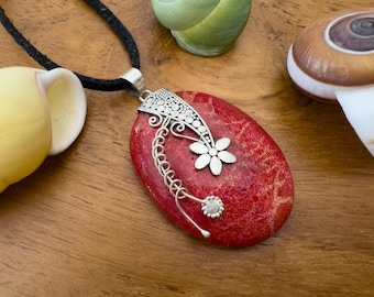 925 Sterling Root Coral pendant , Sterling Silver  Life Energy and Love amulet