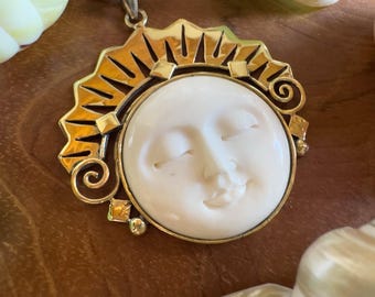 Moon Queen pendant, carved bone, Bali jewelry, princess, Balinese jewellery, Boho, luxury, Boheme, Art Deco