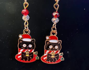 Christmas Kitty Dangle Earrings
