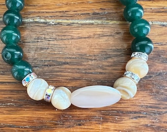 Thia Jade And Shell Stretch Bracelet