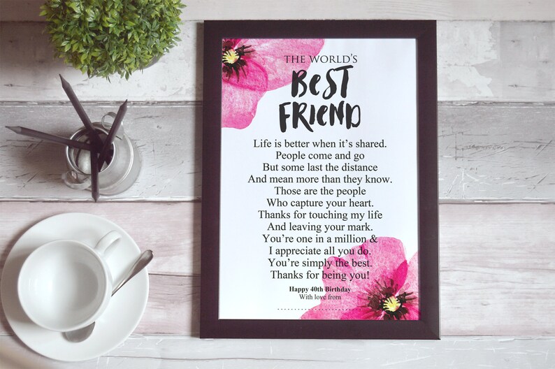 Best friend 40th personalized poem print printable 40th | Etsy
