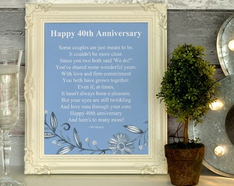 Parents 40th anniversary gift poem, printable instant present, poem to print, poetry gift idea, digital art printable, anniversary wishes,