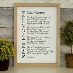 Loss Of A Loved One, Mourning, Grief, Death, Printable Wall Art, Digital Download, Never Forgotten Poem, remembrance poem,