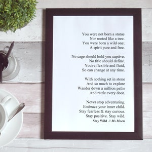 poem art, life quote print, printable poetry quote art, black & white art decor, motivational quotes, words to live by, stay wild, ms moem