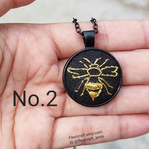 Small embroidered necklace, goldwork hand embroidery pendants, handmade jewelry, round black settings, gift for her, cottagecore mushroom image 5