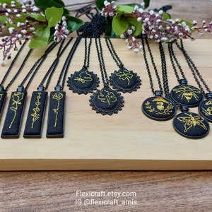 Small embroidered necklace, goldwork hand embroidery pendants, handmade jewelry, round black settings, gift for her, cottagecore mushroom image 10