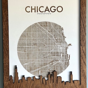 Art mural de la ligne d'horizon et de la carte de Chicago | Livraison gratuite et rapide