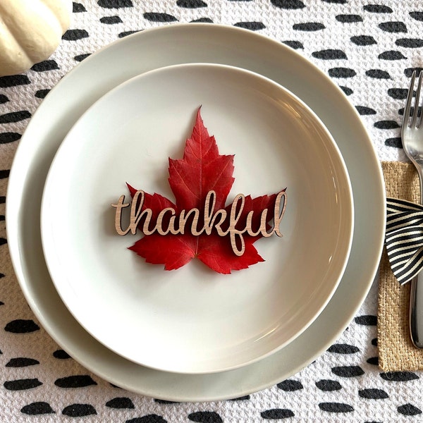 Wooden Words | Place Card Setting | SET OF 4 | Table Decor | Thankful, Merry Christmas, Grateful, Blessed, and Custom Words!