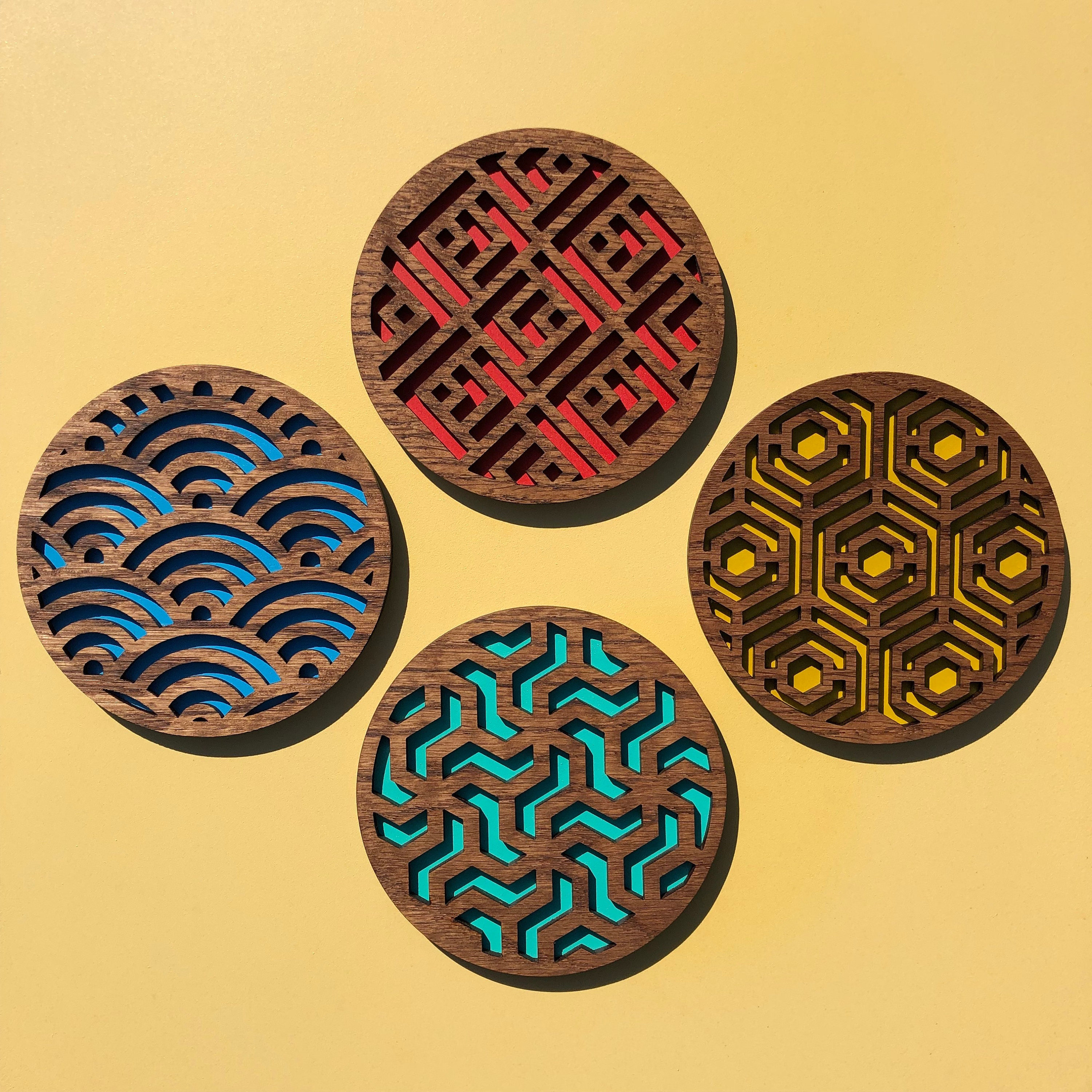 Geometric Wooden Coasters | Mid Century Modern Design