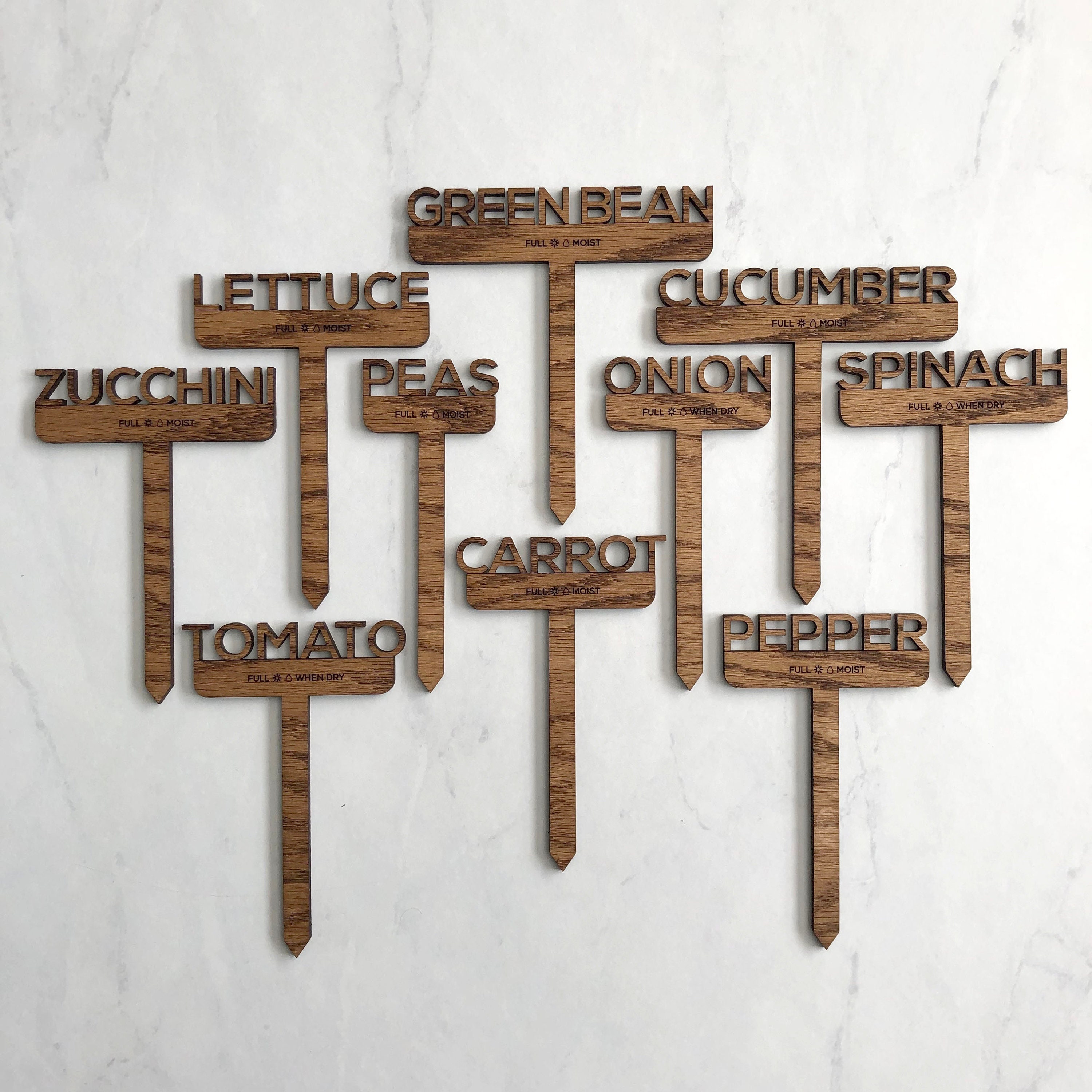 Vegetable Garden Plant Marker Set of 10 - With sun and soil reminders - FREE SHIPPING - Choose Your Own Plants