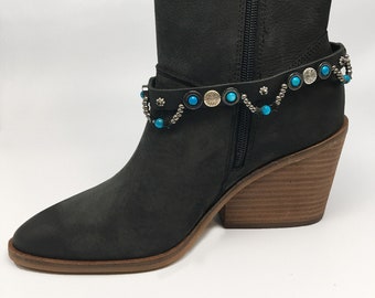 Boot strap with stars and turquoise beads