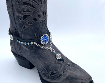 Boot Bling with Blue Rhinestone and Chain