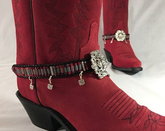 Beaded boot strap with large medallion
