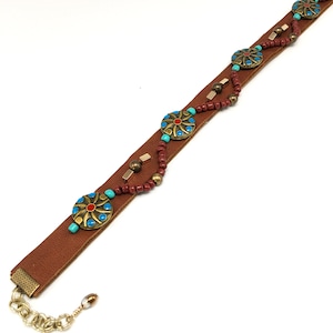 Brown boot belt with aqua beads image 4