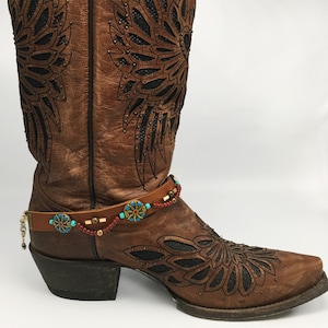 Brown boot belt with aqua beads image 2