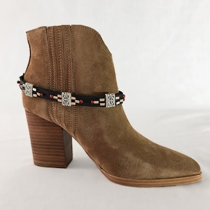 Boot strap with leather and beading