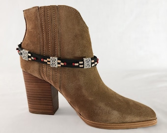 Boot strap with leather and beading