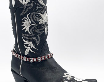 Boot Chain with deco rhinestones and red beads