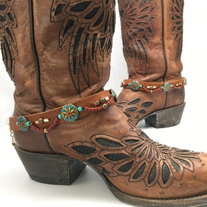 Brown boot belt with aqua beads image 3