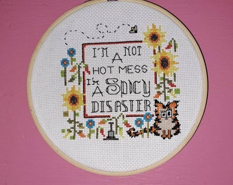 Hot mess crosstitch/spicy disaster crosstitch/quote