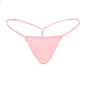 Könnte beinhalten: Rosa String-Unterwäsche mit dünnen Trägern und tiefem Bund.