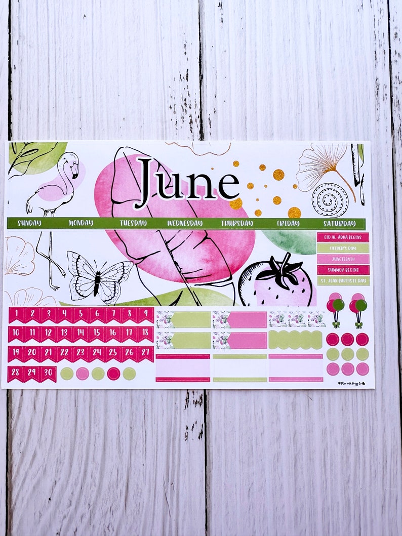 Tropical June 2024 for the Laurel Denise Vertical and Horizontal Planner Month Sunday Start