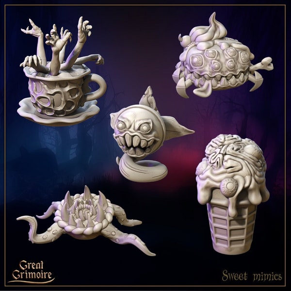 Sweets Mimics -  Candy Crime - Designed by Great Grimoire - 3D Printed - Miniature - Gaming - Tabletop