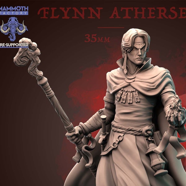 Flynn Athersen - Human - Mage - Bloodlords of the Deep - 3D Printed Miniature designed by Mammoth Factory  - Gaming - Tabletop