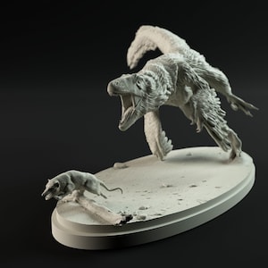 Dromeosaurus Chasing Alphadon - Diorama - Designed by Dino and Dog - 3D Printed - Miniature - Gaming - Tabletop - Display - Dinosaur