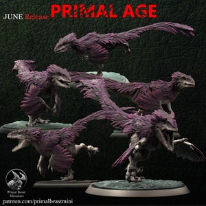 Feathered Raptors - Primal Age  by Primal Beast Mini - 3D Printed Miniature - Gaming  - Dinosaur - Jurassic