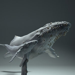 Humpback Whale with Calf -  3D Printed - Miniature - Figurine - Sculpture - DIY Paint Your Own