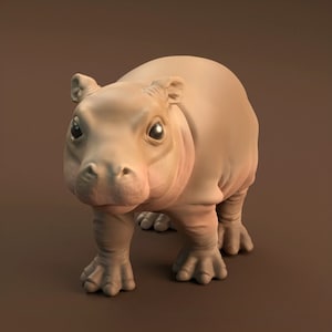 Baby Hippo  -  3D Printed - Miniature - Figurine - Sculpture - DIY Paint Your Own