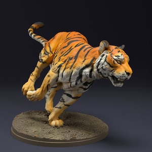 Bengal Tiger - Running -  3D Printed - Miniature - Figurine - Sculpture - DIY Paint Your Own