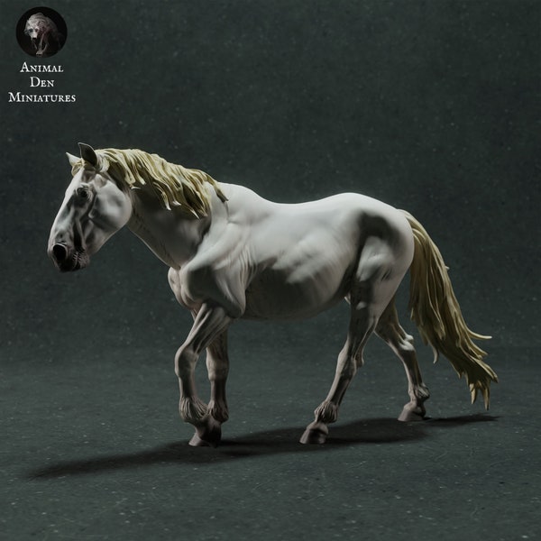 Camargue Horse -  Designed by Animal Den Miniatures - 3D Printed - Miniature - Figurine - Sculpture - DIY Paint Your Own