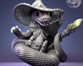 Ball Python Wizard - Wizardess - Snake - Pepunki Creatures - 3D Printed Miniature - Gaming - Display - Painting